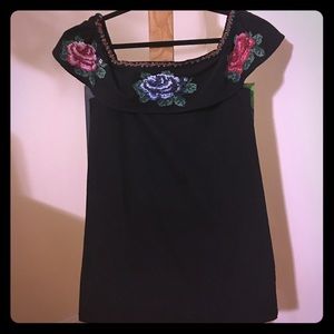 BLACK DENIM OFF THE SHOULDER DRESS